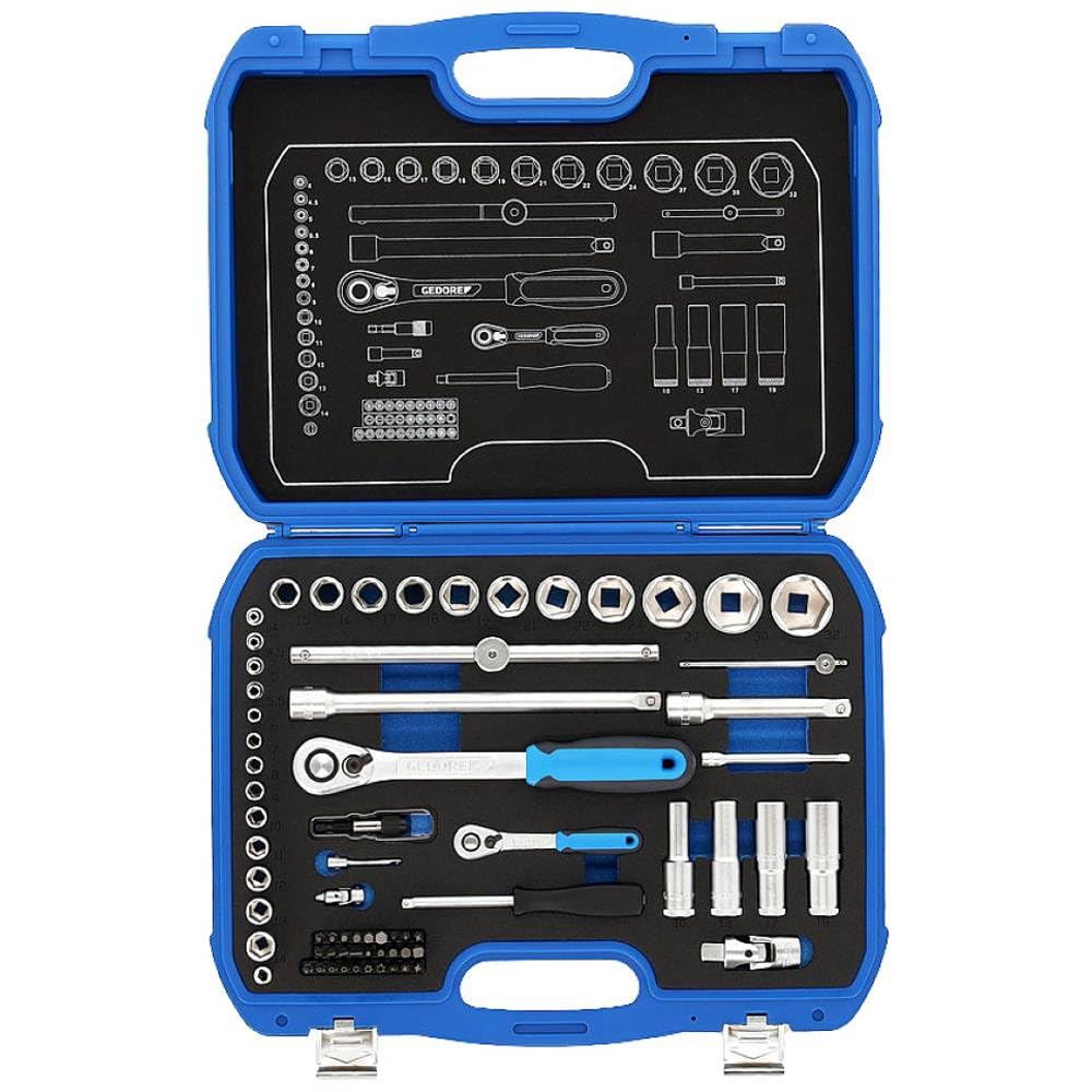 GEDORE Steckschlüsselsatz, Set 69-teilig, 1/4 + 1/2 Zoll, Werkzeug, Nüsse Knarre Bits, für KFZ, 19 B