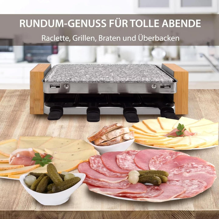 Syntrox Raclette Grill Elektrisch für 8 Personen, 1500W Raclettegrill mit Natursteinplatte und Grill