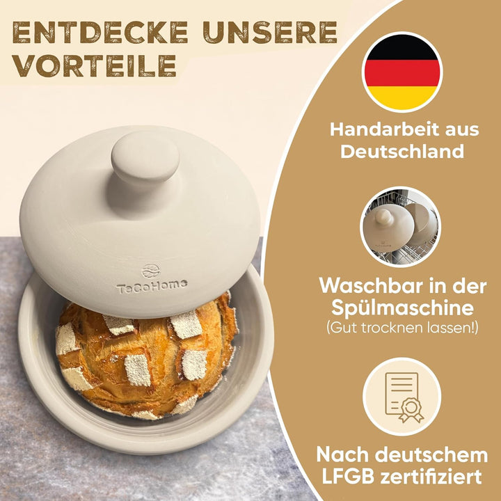 Brotbackform mit Deckel aus Naturton | Brotbacktopf & Brottopf zum Brot backen | Tontopf mit Deckel