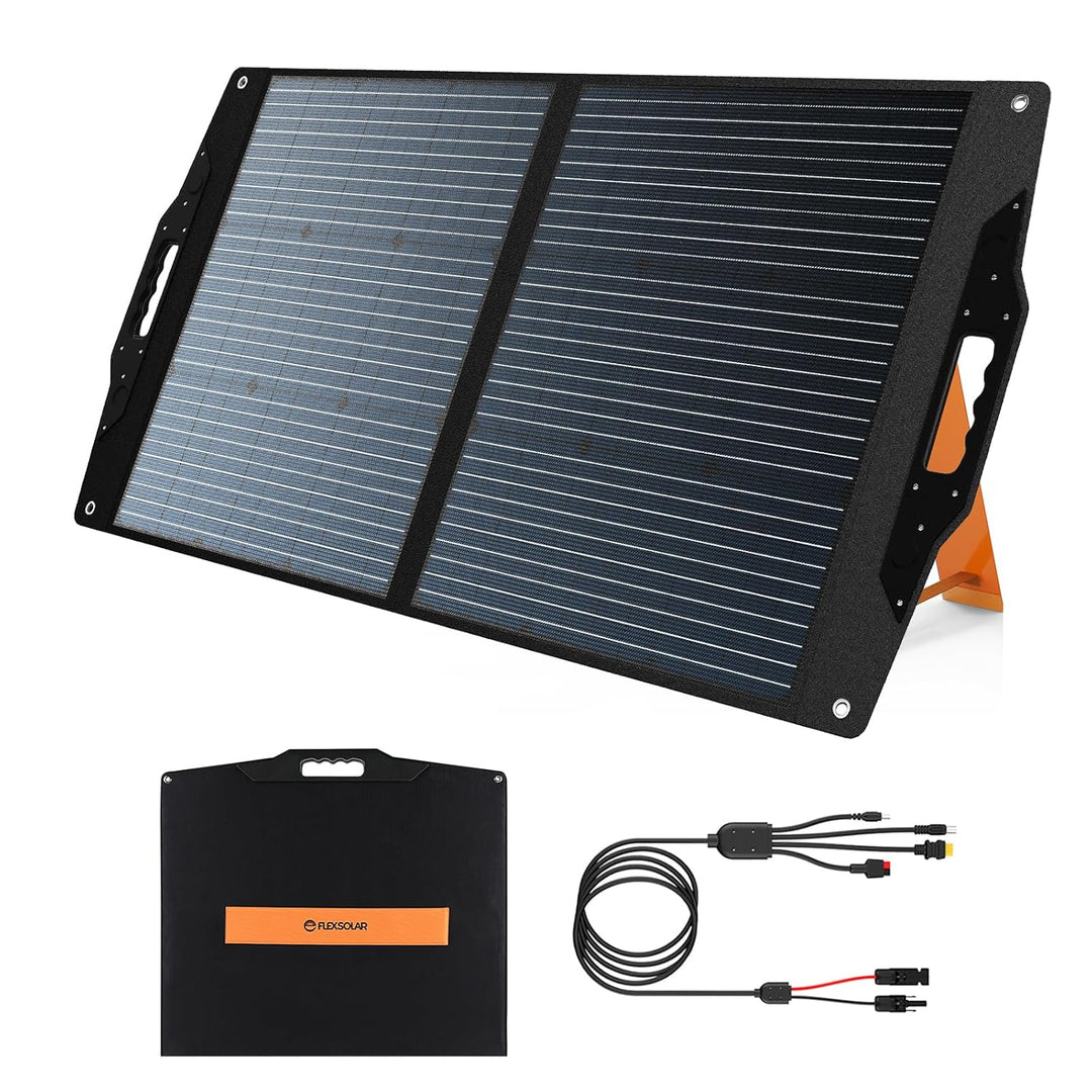 FlexSolar 100W Solarpanel Faltbar, IP67 Tragbares Solarpanel kit mit QC3.0/ USB-A/C/DC7909/5521/XT60