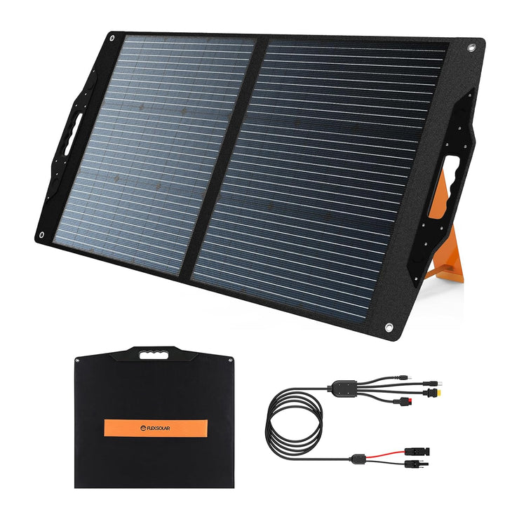FlexSolar 100W Solarpanel Faltbar, IP67 Tragbares Solarpanel kit mit QC3.0/ USB-A/C/DC7909/5521/XT60