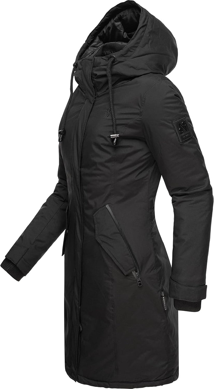 Navahoo Damen Wintermantel Winterparka mit Kapuze Letiziaa XS-3XL M Schwarz, M Schwarz