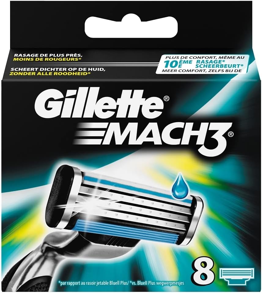 Gillette Mach3 Rasierklingen Herren, Packung mit 8 Nachfüllpackungen für Rasierklingen, XL, Verpacku