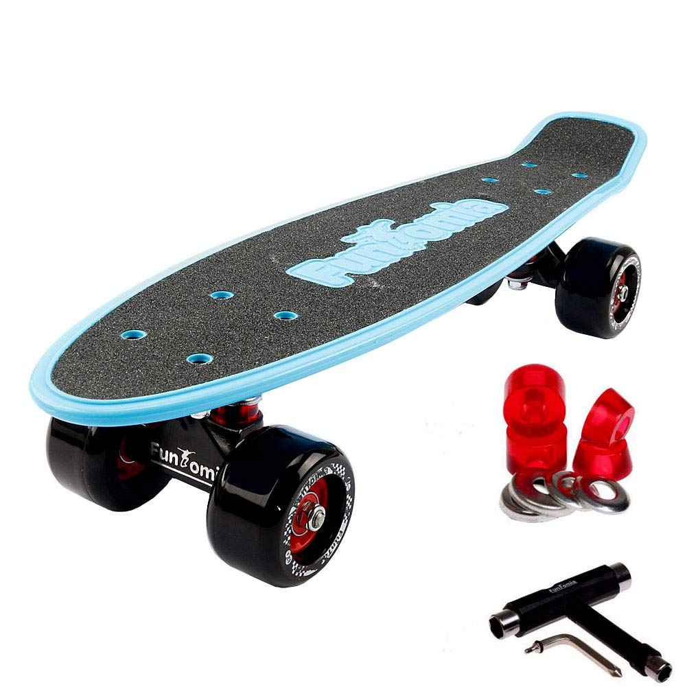FunTomia Miniboard Cruiser Skateboard mit 70/65mm Big Wheel Rollen inkl. MACH1 Kugellager blau mit R