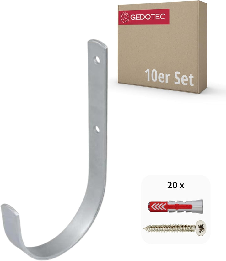 Gedotec Wandhalterung - Universal-Haken Stahl verzinkt | 10 Stück Leiterhaken gebogen 180 x 100 mm |