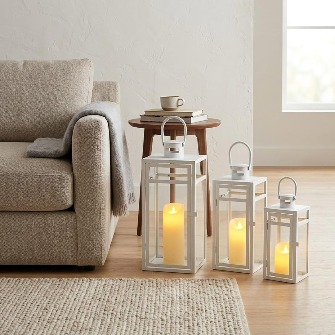 TRIROCKS Set aus 3 Edelstahl Kerzenlaterne 48cm Hoher Metallkerzenhalter mit klaren Glasscheiben Per