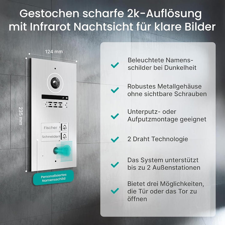 Mathfel 2-Draht Video Türsprechanlage mit RFID – WLAN Monitor, 2MP HD Kamera, 170° Weitwinkel, Türkl