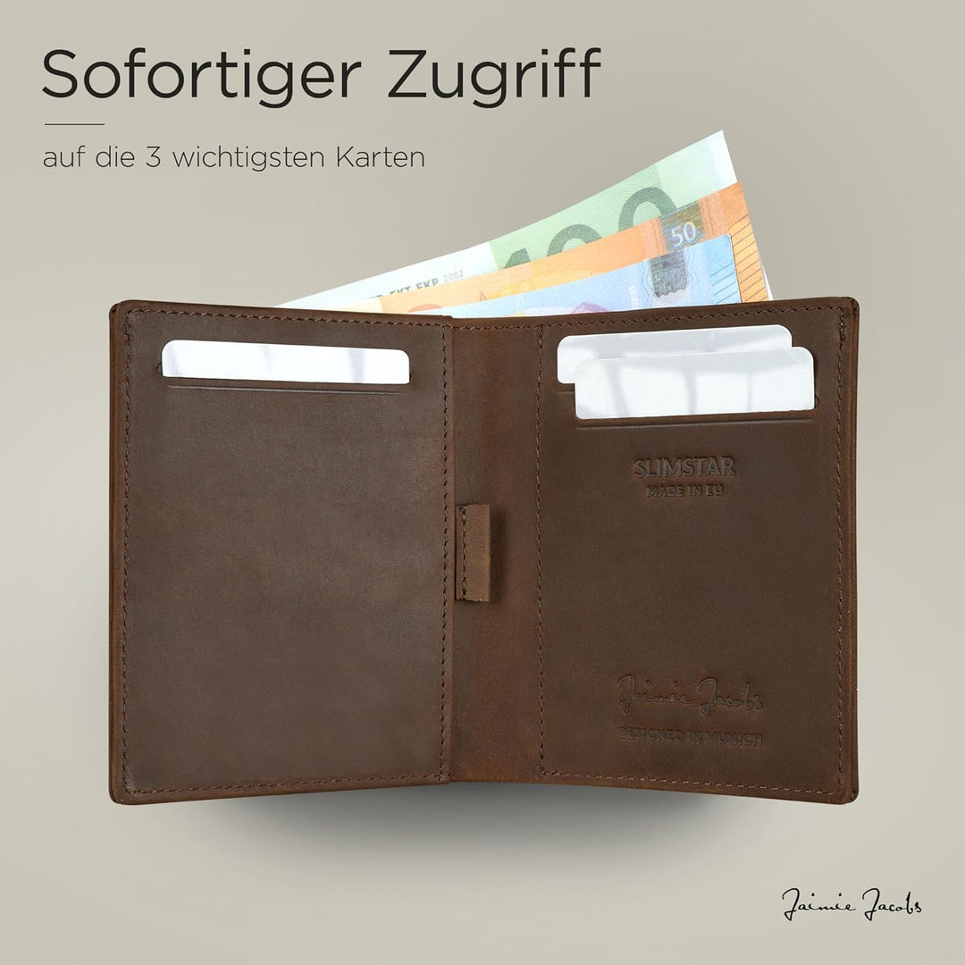 Jaimie Jacobs SLIMSTAR Geldbeutel dünne Geldbörse Leder Slim Wallet Hochformat Herren (Büffelleder D