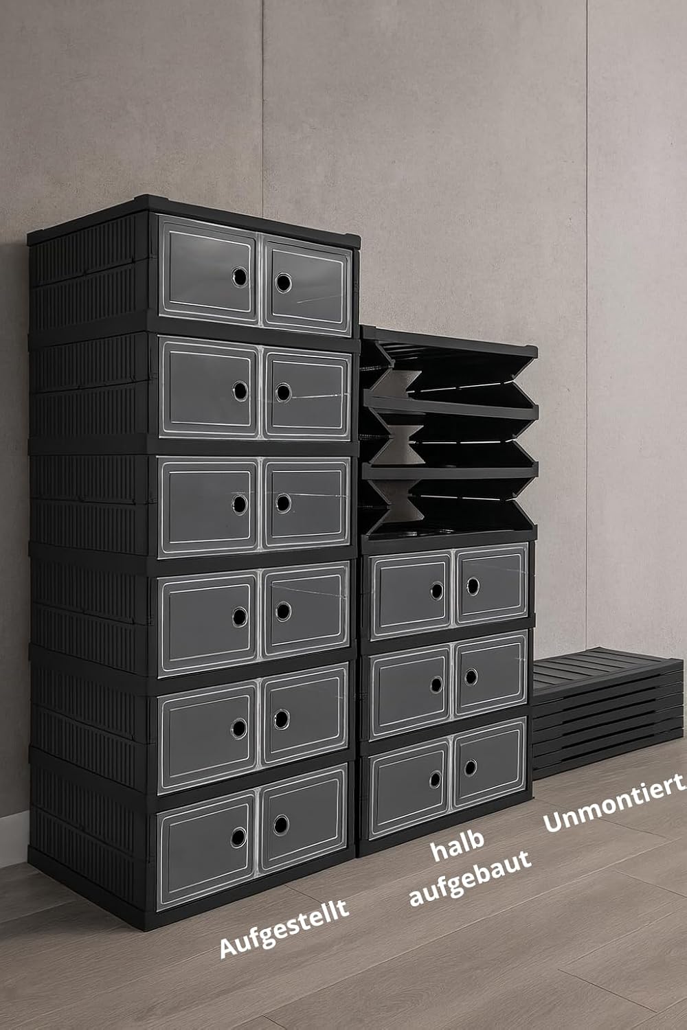 Verda Schuhschrank 6 Reihen Schuhregal und Schuh Organizer aus Kunststoff mit magnetischer Tür, falt