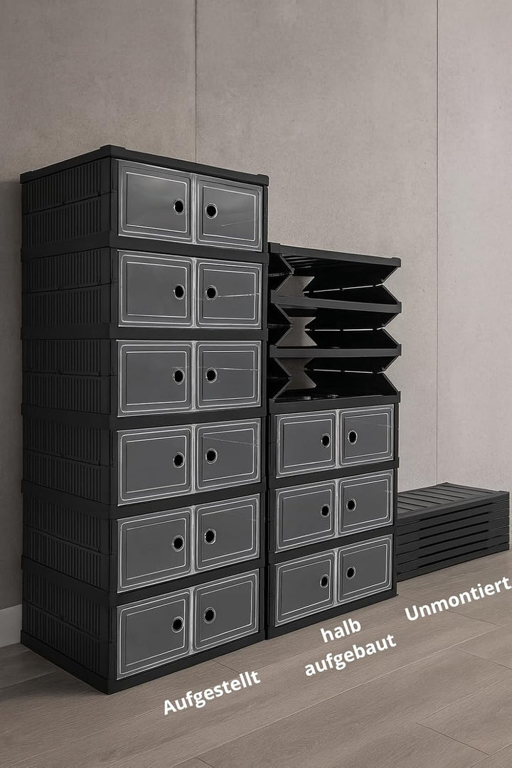Verda Schuhschrank 6 Reihen Schuhregal und Schuh Organizer aus Kunststoff mit magnetischer Tür, falt