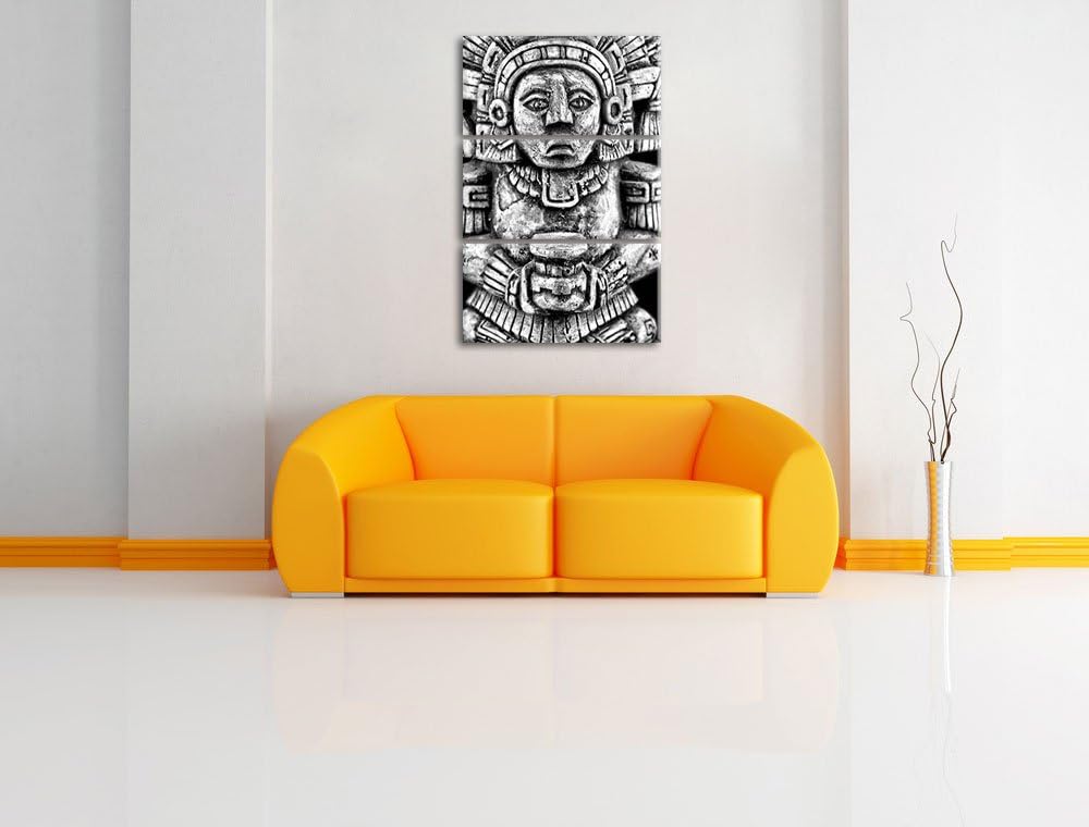 Pixxprint kleine Maya Skulptur als Leinwandbild/Grösse: 3 Teilig (120x80 cm) cm/Wandbild/Kunstdruck/