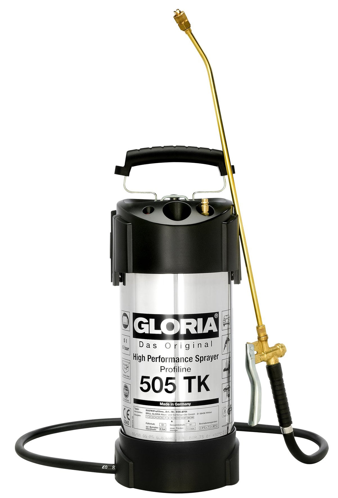 GLORIA Hochleistungssprühgerät 505 TK Profiline | 5 L Füllinhalt | Profi-Drucksprüher aus rostfreiem