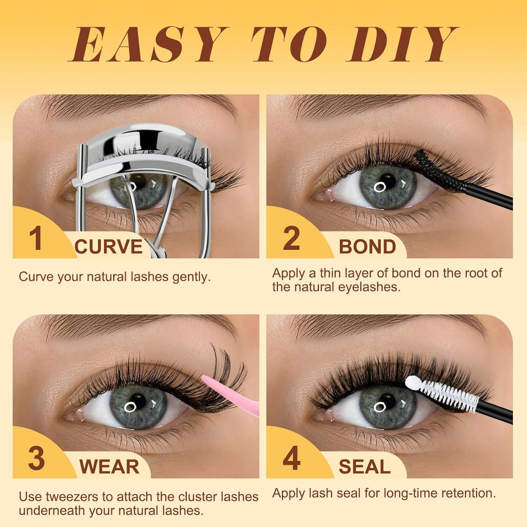 QUEWEL Wimpern Extensions Set, gemischte Längen 10-18 mm Lash Cluster, dicke Lash Extension Set mit