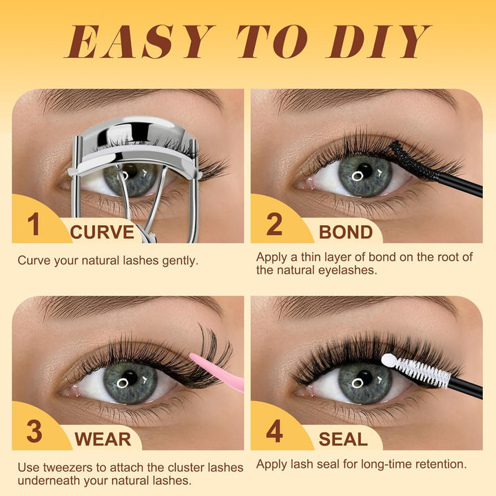 QUEWEL Wimpern Extensions Set, gemischte Längen 10-18 mm Lash Cluster, dicke Lash Extension Set mit
