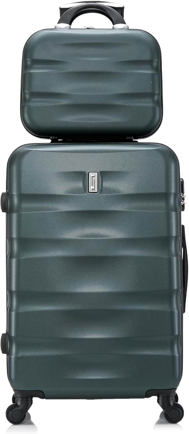 CELIMS - Koffersets | mittelgrosser Koffer + Kulturbeutel | 20kg Koffer | 4 Räder | Dunkelgrün Set M