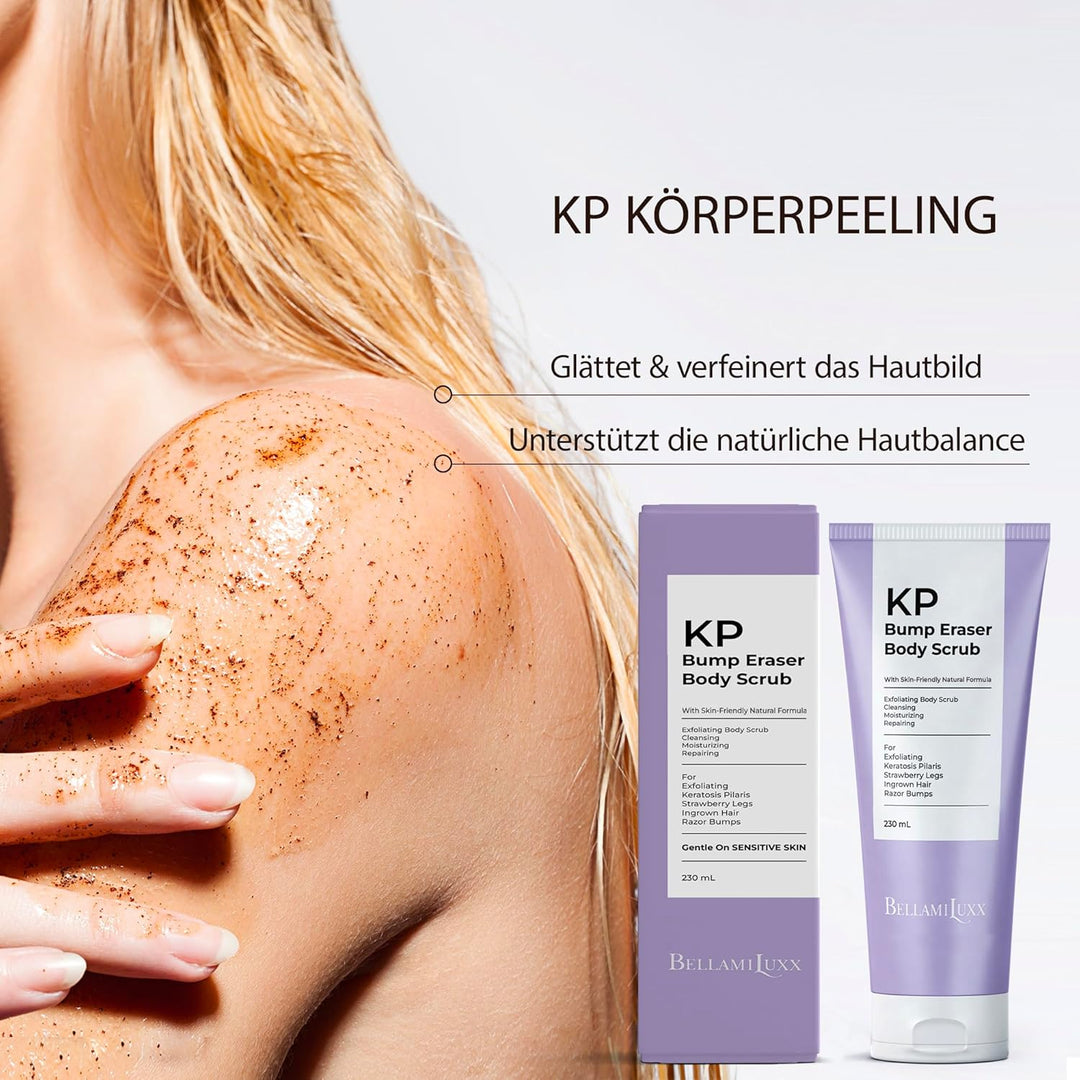 BellamiLuxx KP Bump Eraser Body Scrub: Peeling für Keratosis Pilaris & Erdbeerhaut, Glättet raue, tr