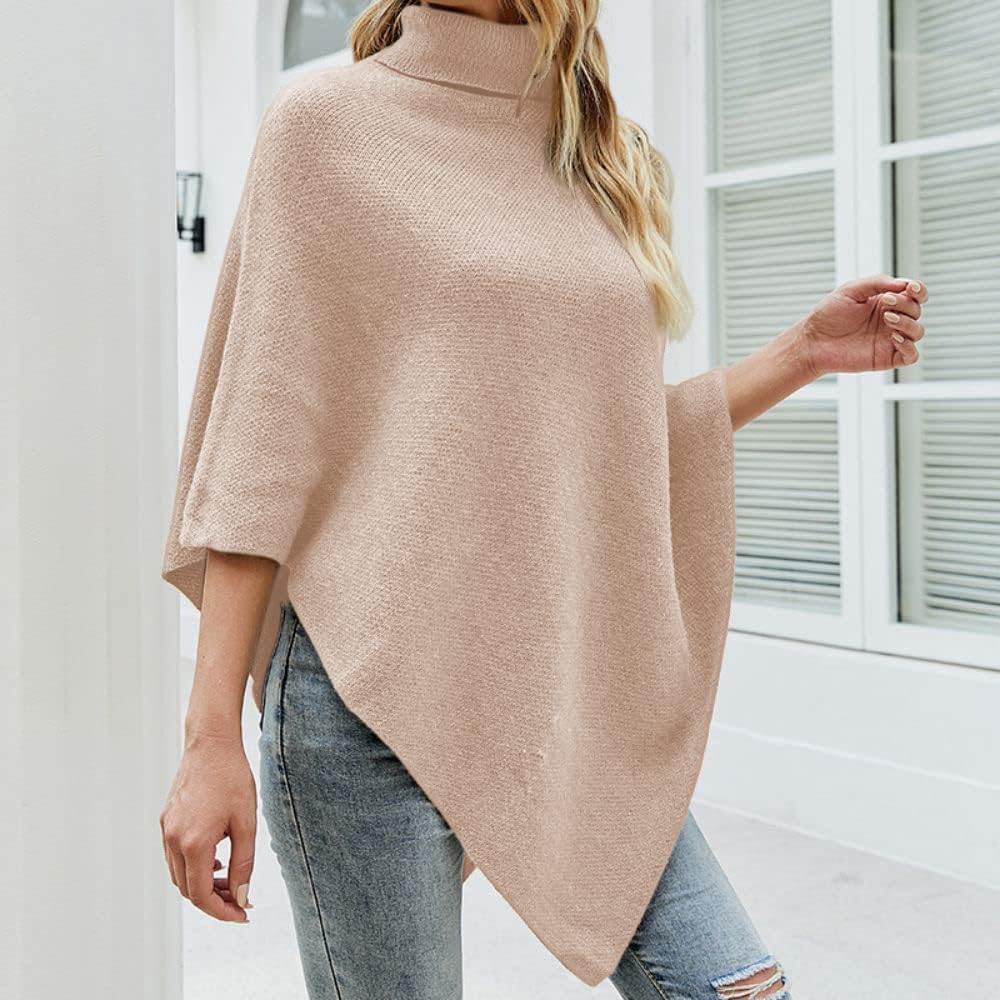 JFAN Poncho Damen Elegant Strick Umhang mit Hohem Kragen und Vier Knöpfen Herbst/Winter, Einheitsgr&