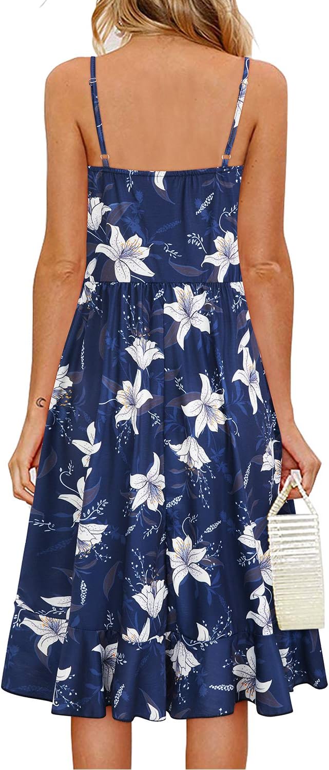ULTRANICE Damen Sommerkleider Blumenmuster Kleid V-Ausschnitt Strandkleid Verstellbaren Spaghettiträ