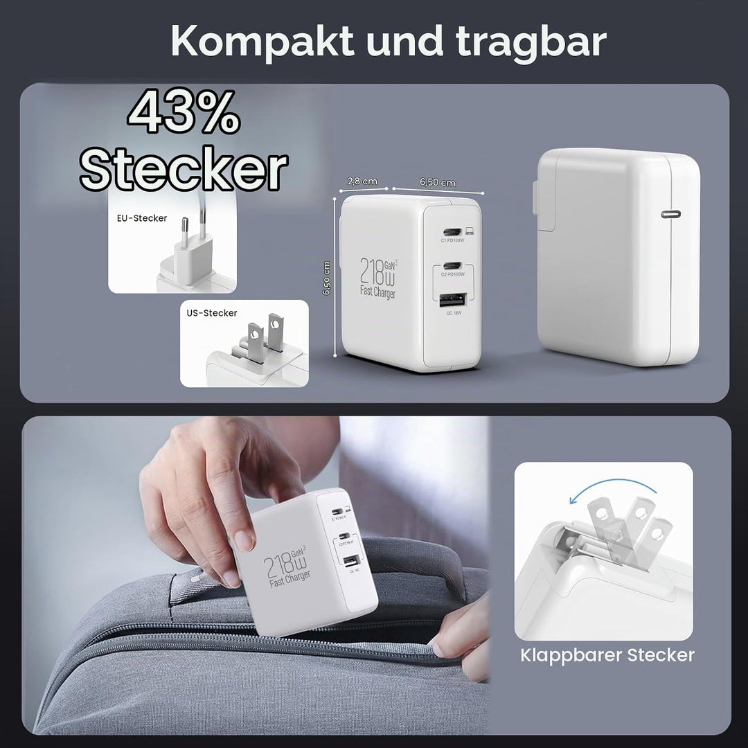 USB C Ladegerät 100W PPS 60W 3-Ports Schnellladegerät 100W USBC Netzteil Mit EU/US Stecker PD Charge
