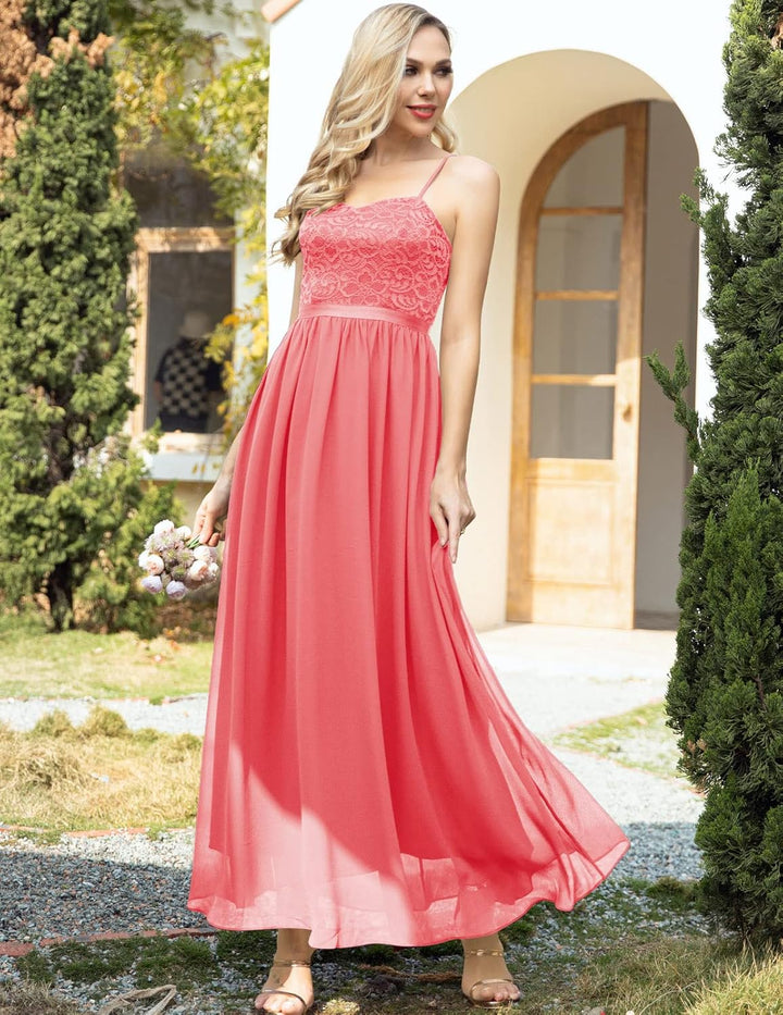 DRESSTELLS Damen Abendkleider Elegant für Hochzeit Brautjungfernkleider Lang Chiffon Brautjungfernkl