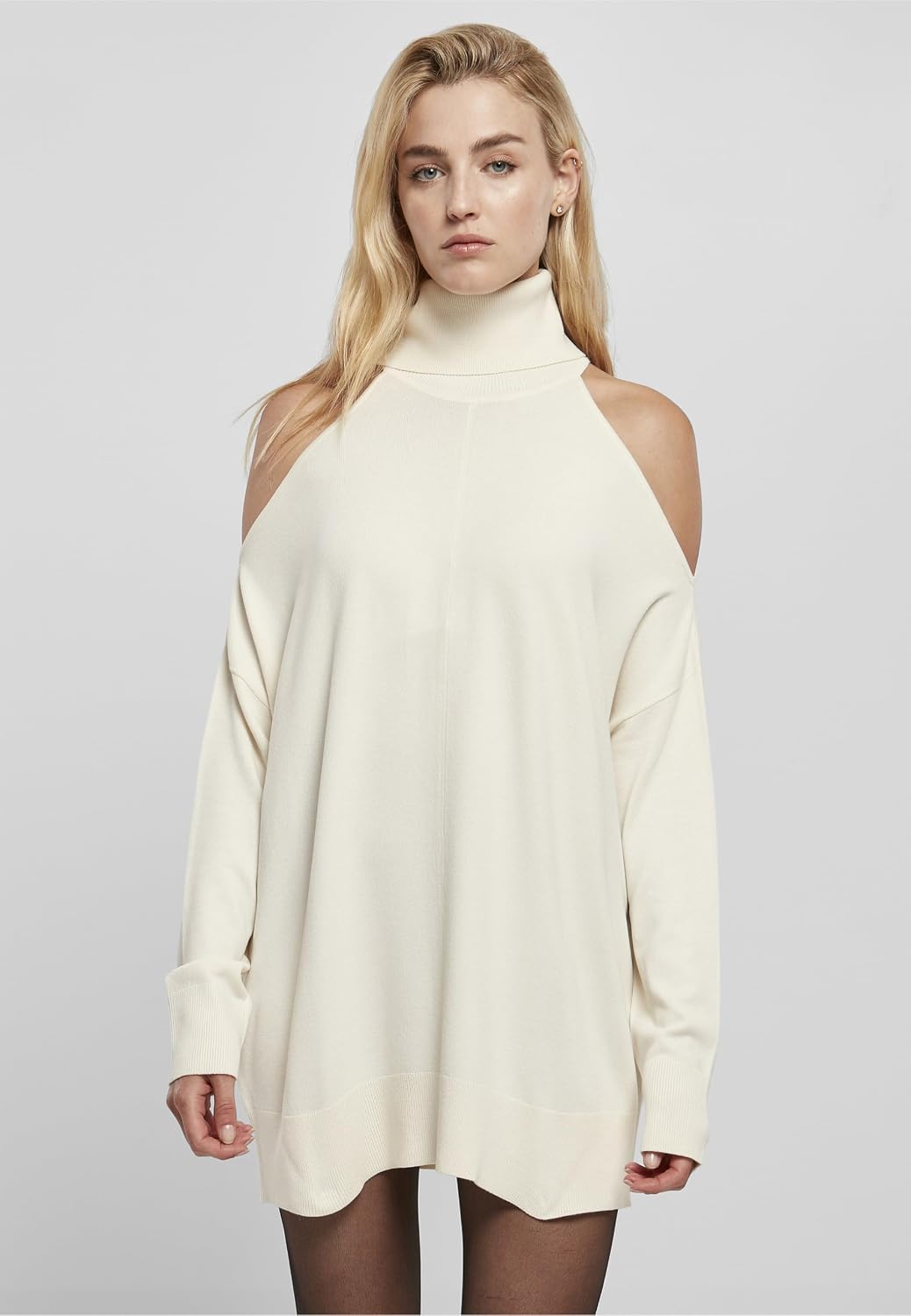 Urban Classics Damen Ladies Cold Shoulder Turtelneck Sweater XXL Whitesand, XXL Whitesand