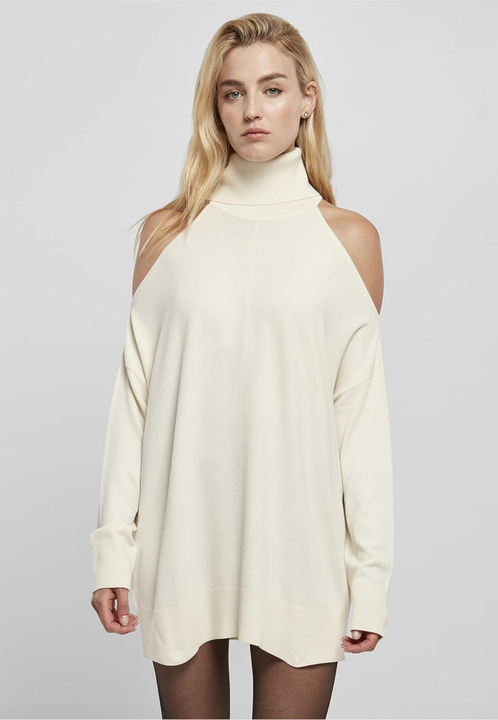 Urban Classics Damen Ladies Cold Shoulder Turtelneck Sweater XXL Whitesand, XXL Whitesand