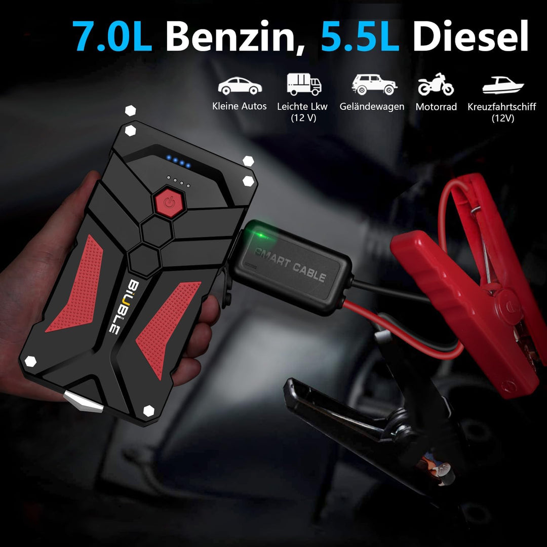 BIUBLE 3000A Starthilfe Powerbank 12V (Bis Zu 7,0L Benzin Oder 5,5L Diesel) Auto Starthilfe mit LED