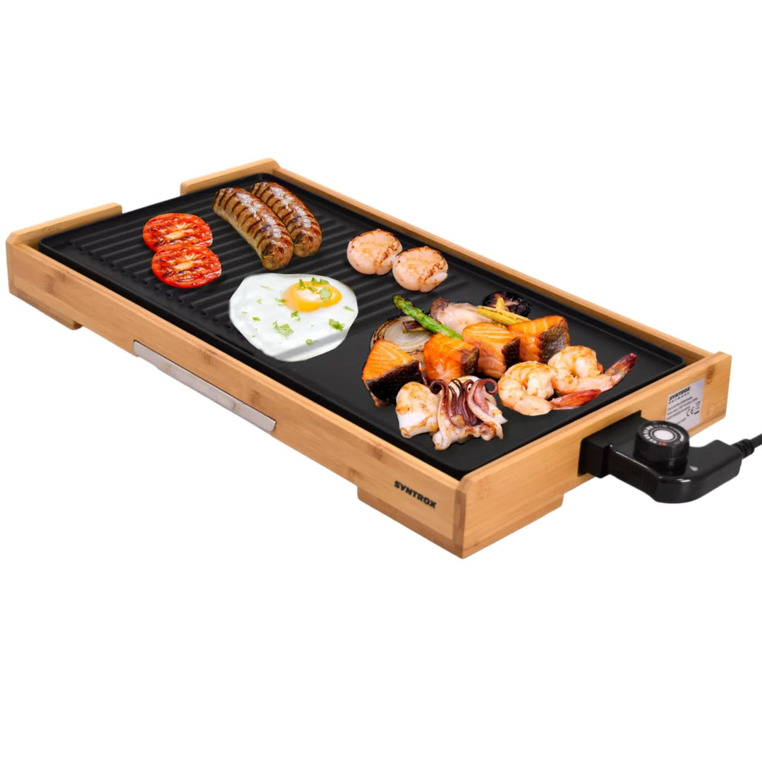 Syntrox Germany Elektrogrill Plancha Splendira, Tischgrill, 2200 Watt, Kontaktgrill, Grillplatte, Ca