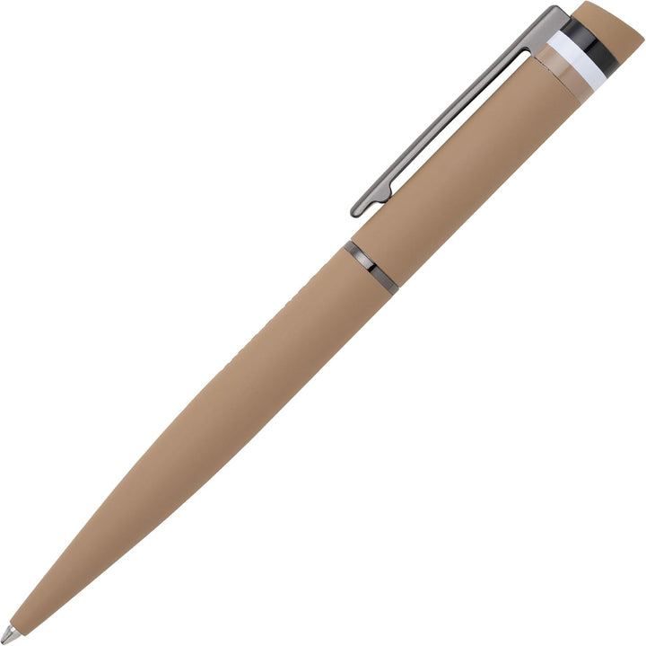 Hugo Boss Loop Iconic Kugelschreiber aus Messing und Gummi in der Farbe Camel, Länge: 14,6cm, Minenf