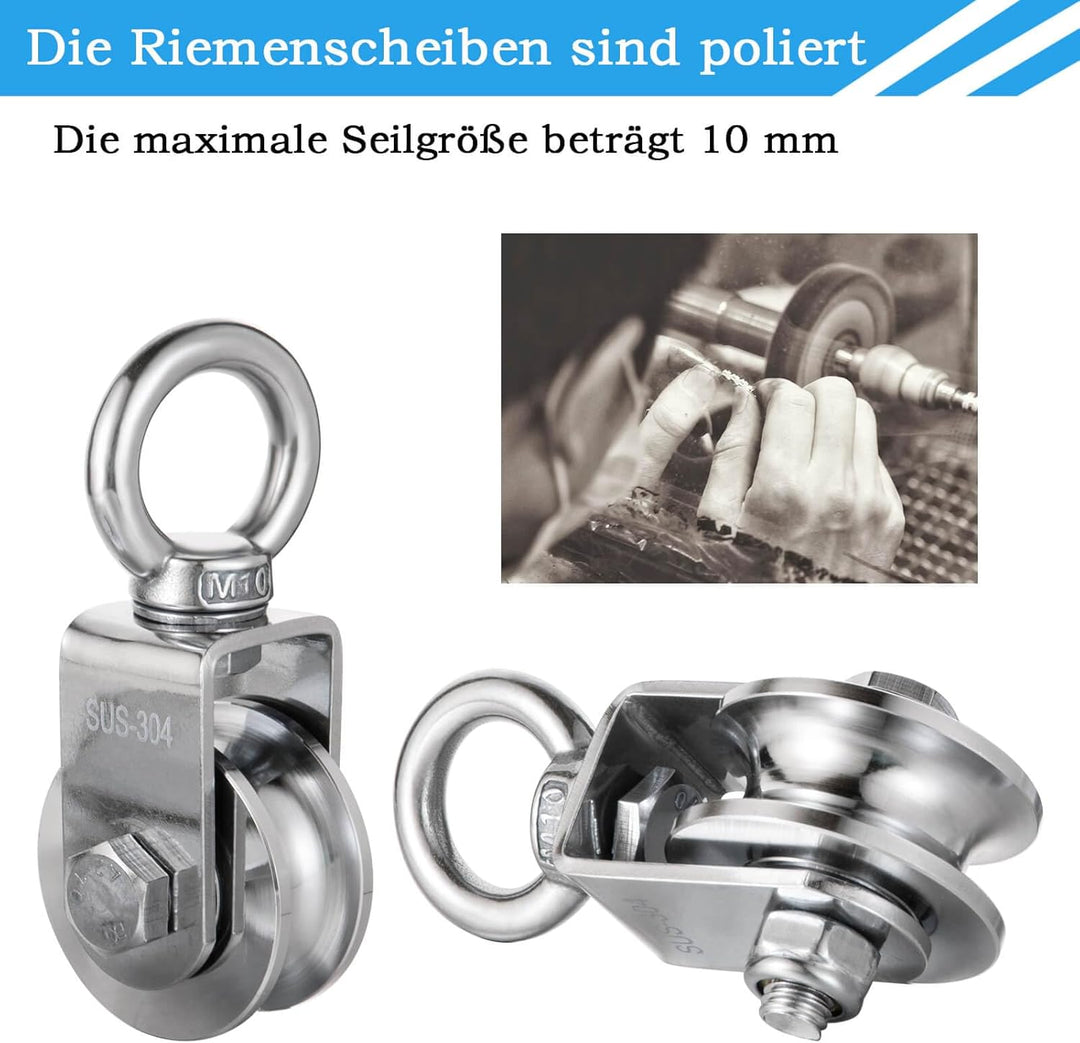 Umlenkrolle Stahlseil, Umlenkrollen mit 2 Kugellager, Seilrolle Fitness Edelstahl 304 Flaschenzug fü