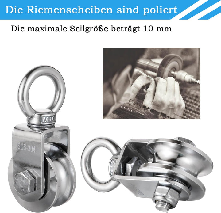 Umlenkrolle Stahlseil, Umlenkrollen mit 2 Kugellager, Seilrolle Fitness Edelstahl 304 Flaschenzug fü