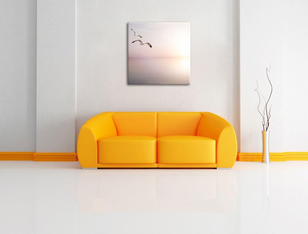 Pixxprint Möwen am Meer bei Sonnenaufgang, Format: 70x70 auf Leinwand, 70x70