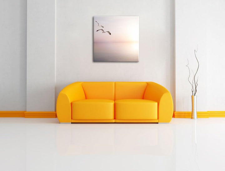 Pixxprint Möwen am Meer bei Sonnenaufgang, Format: 70x70 auf Leinwand, 70x70