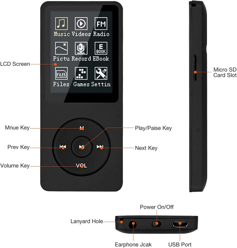 MP3-Player, MP3/MP4 digitaler Musik-Player, Lychee Upgrade, 8 GB, tragbarer HiFi-Sound, Musik-Player