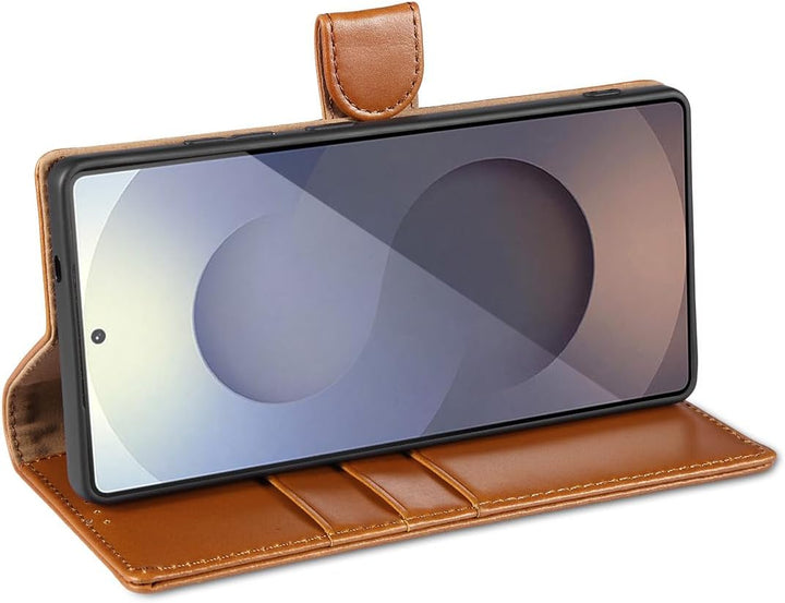 LENSUN Echtleder Handyhülle für Samsung Galaxy S25 Ultra 5G, Leder Hülle [Magnetverschluss][RFID Sch