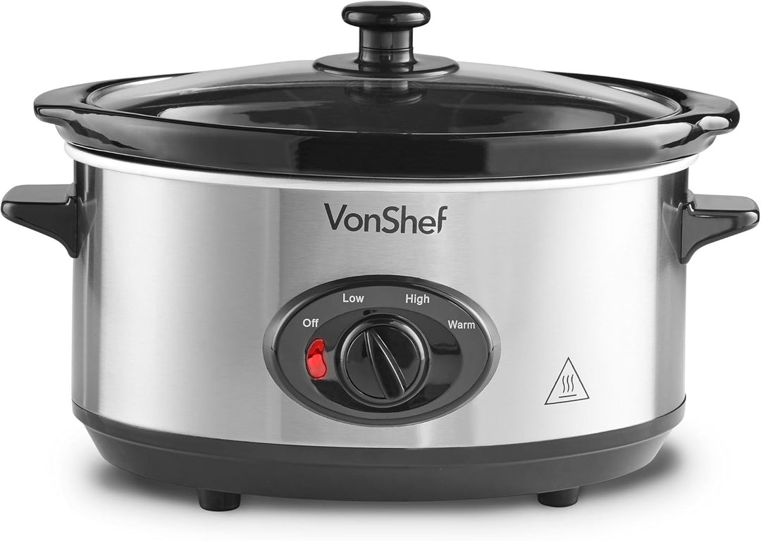 VonShef Schongarer Slow Cooker 3,5L mit Glasdeckel – Edelstahl