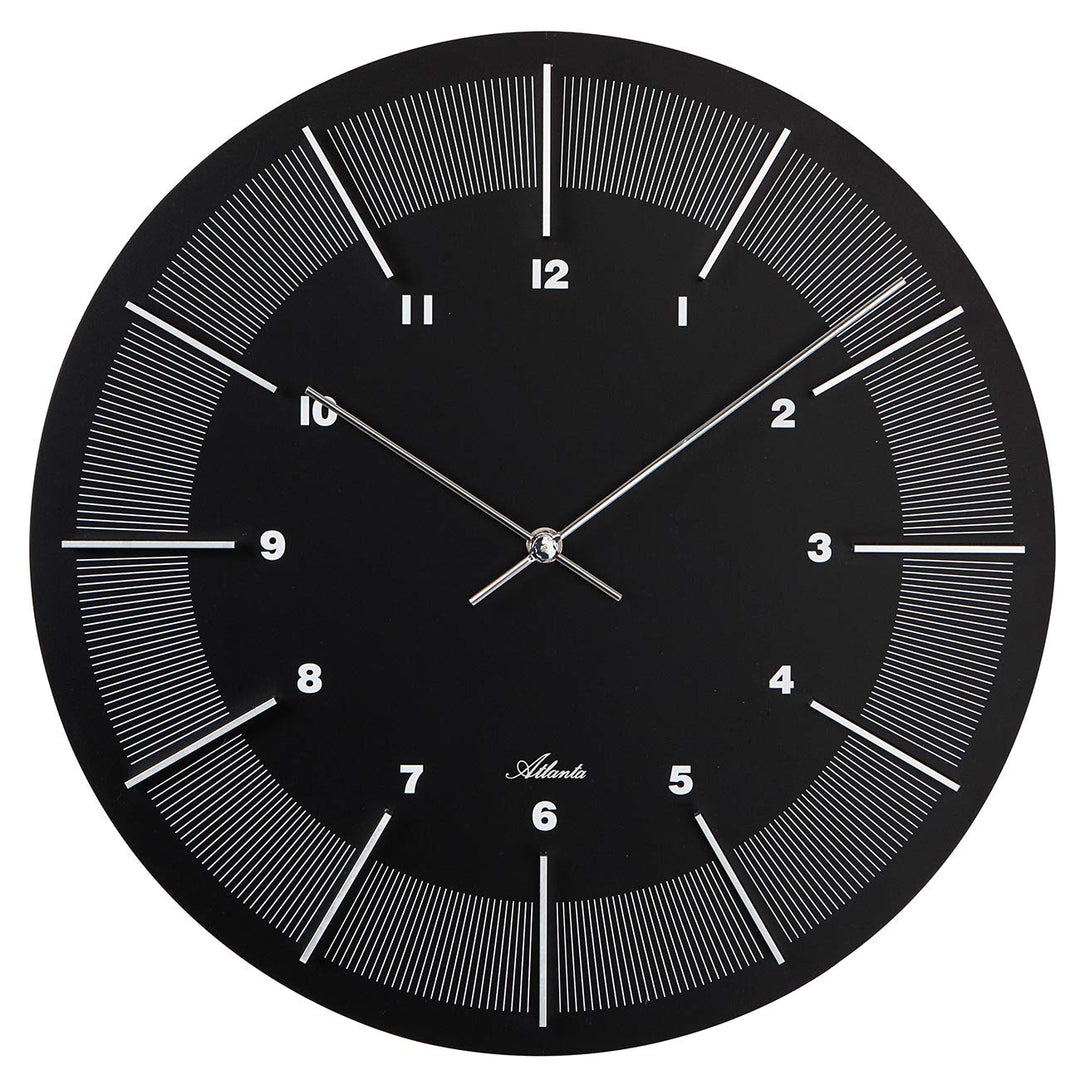 Atlanta Moderne grosse Wanduhr Quarz, 40 cm MDF-Gehäuse, erhabene Ziffern, Schwarz - 4471-7, Schwarz