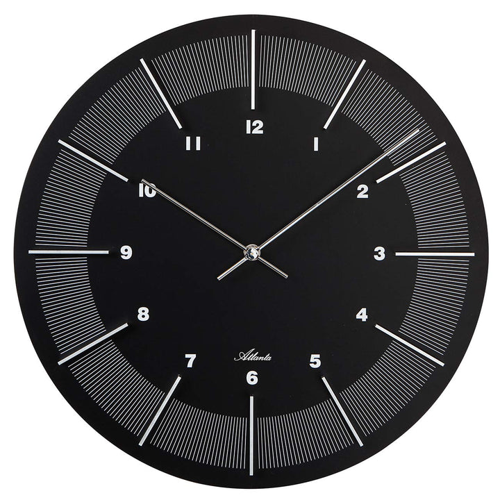 Atlanta Moderne grosse Wanduhr Quarz, 40 cm MDF-Gehäuse, erhabene Ziffern, Schwarz - 4471-7, Schwarz