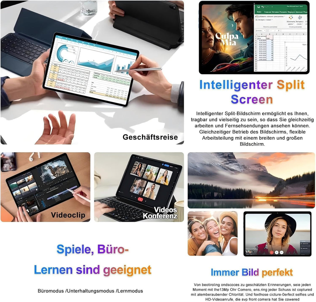 Android 14 Tablet 10 Zoll 22GB RAM+128GB ROM Octa-Core Tablet 5G WiFi, Mit Tastatur Maus, 8000mAh, (