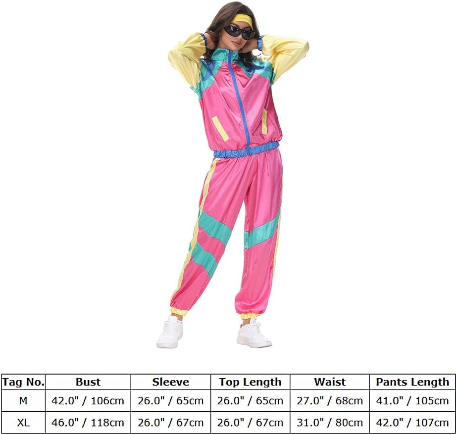 FYMNSI Herren Damen 70er 80er Jahre Outfit Trainingsanzug Jogginganzug Faschingskostüm Halloween Mot