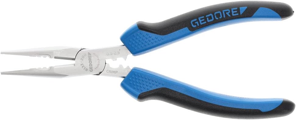 GEDORE Mehrfachzange zum Schneiden/Abisolieren/Crimpen, gezahnt, gerade, 2-Komponenten-Griff, Länge