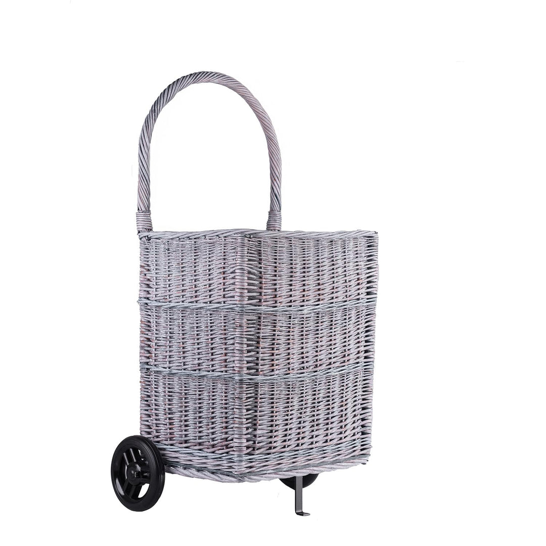 Kaminholzkorb auf Rollen Trolley fahrbar aus Vollweide Kaminkorb Halbrund Rollkorb aus Weide für Kam