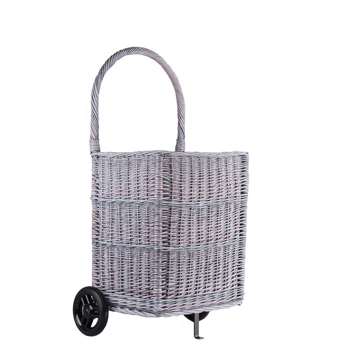 Kaminholzkorb auf Rollen Trolley fahrbar aus Vollweide Kaminkorb Halbrund Rollkorb aus Weide für Kam