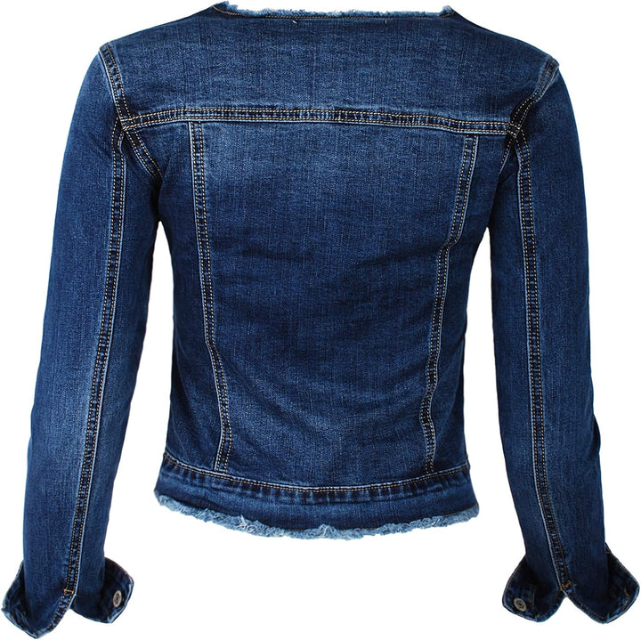 Fraternel Damen Jeansjacke ausgefranst Vintage Stretch M Blau, M Blau
