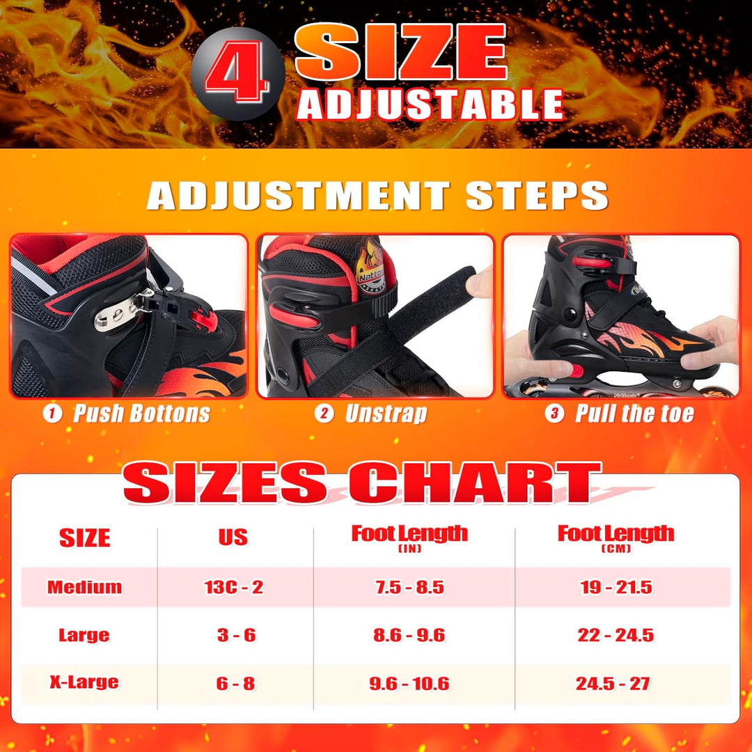 Nattork Adjustable Inline Skates for Kids and Teens, Nezha Inferno Skates Indoor and Outdoor Blades