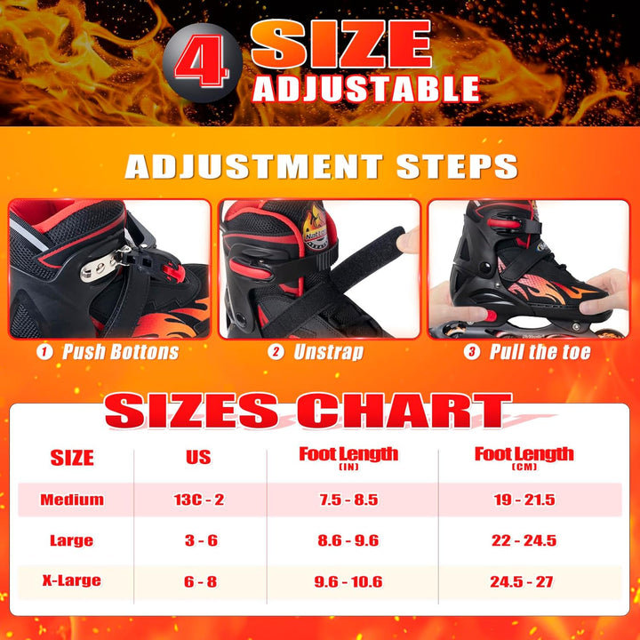 Nattork Adjustable Inline Skates for Kids and Teens, Nezha Inferno Skates Indoor and Outdoor Blades