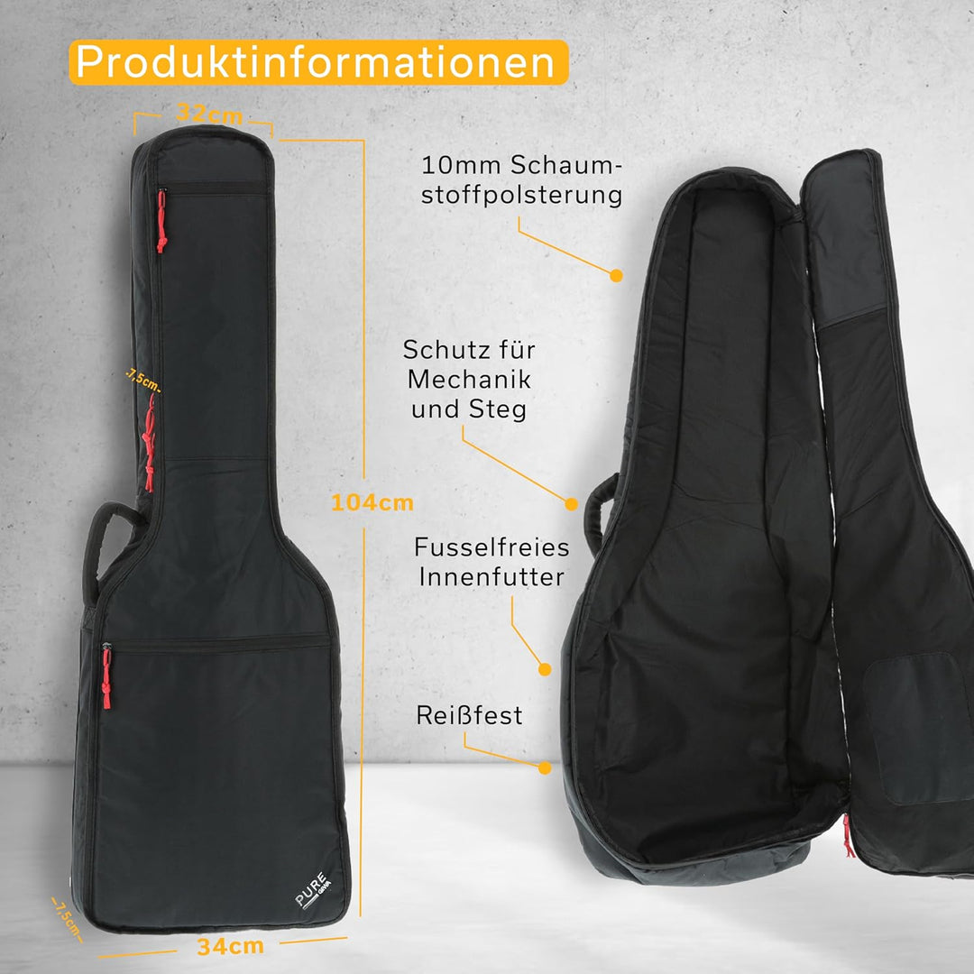 PURE GEWA Gitarren Gig-Bag Serie 110 für E-Gitarre, Softgriff gepolstert, grosse Notentasche, Rucksa
