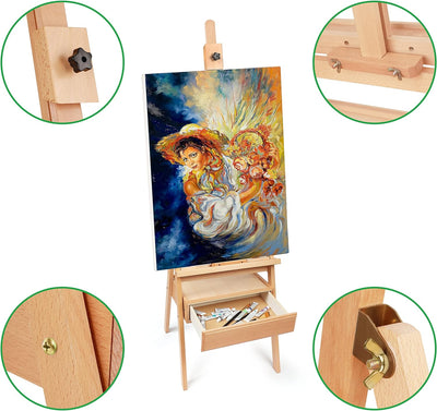 Kurtzy 190cm Atelierstaffelei Staffelei Holz H-Form Staffelei Koffer mit Box – Feldstaffelei Verstel