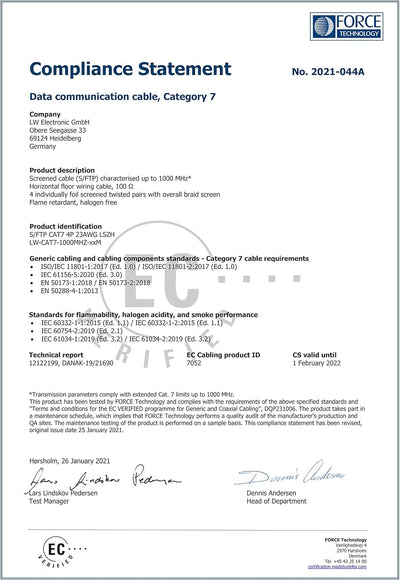 LW Electronic Verlegekabel Cat 7 LAN Kabel 50m Gigabit LSZH Halogenfrei POE++ BauPVO Netzwerkkabel S