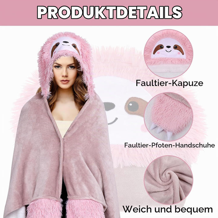 Rosa Faultier Kuscheldecke mit Ärmeln und Kapuze, Faultier Geschenk für Frauen, Weihnachtsgeschenke